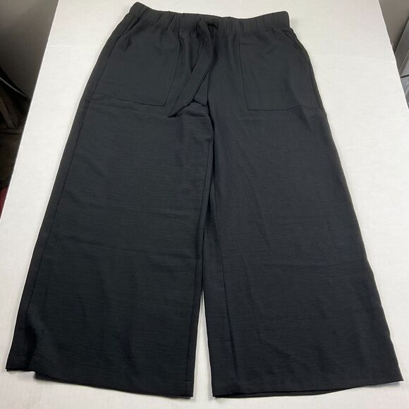 Rachel Roy Black Wide Leg Pants Comfort Elastic Tie Waist Casual Minimalist L - Picture 1 of 13